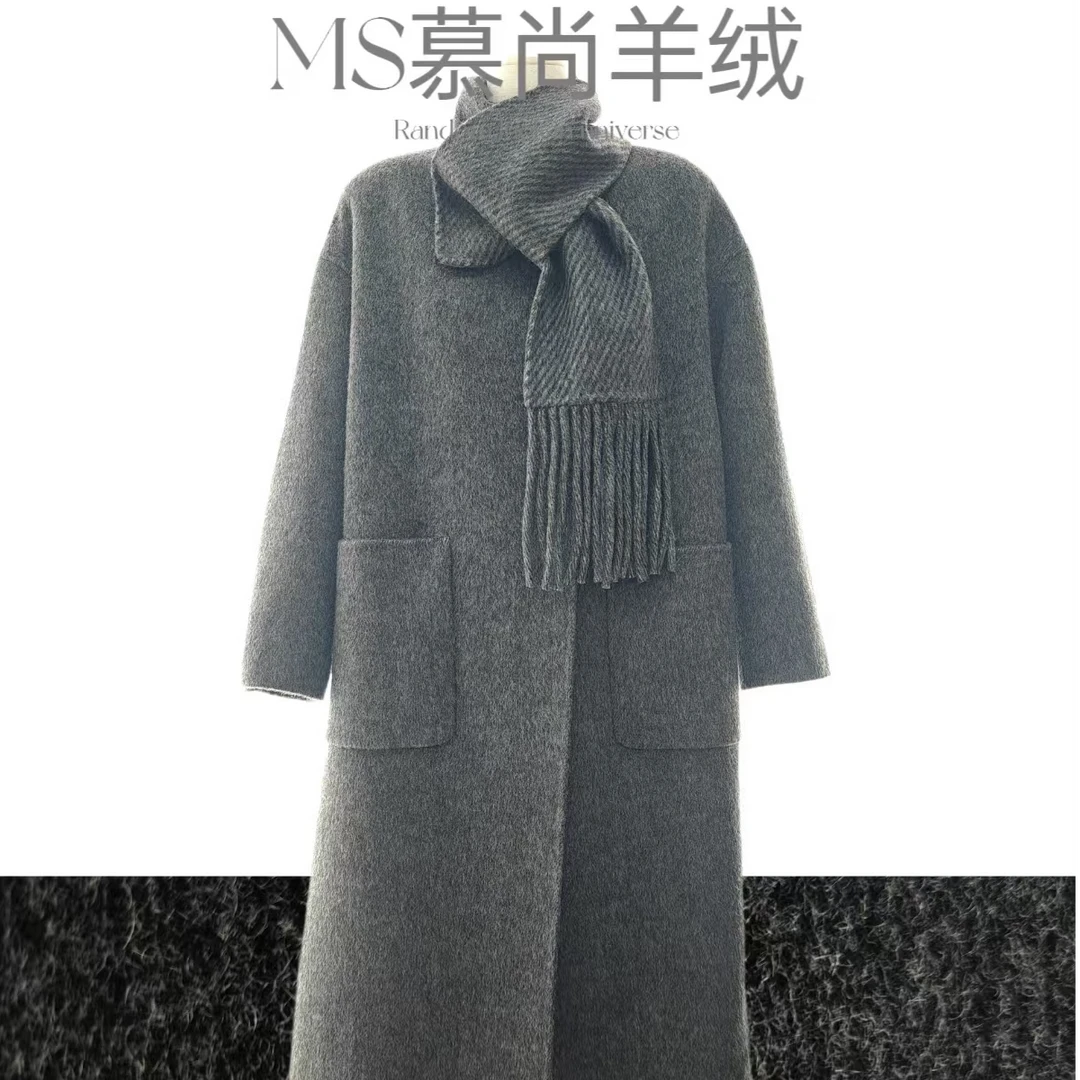 MS·慕尚100%澳洲羊毛2024毛呢高端设计师冬季气质时尚保暖带围脖