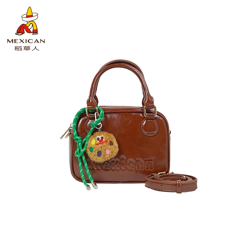 稻草人2025新款油蜡皮镜面托特手提包包可爱精致斜挎包女