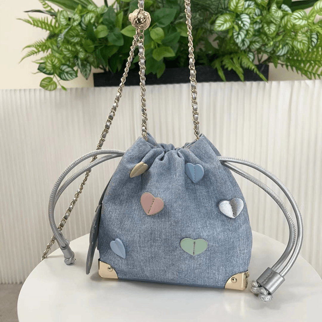 稻草人2024夏季ins彩色爱心款鳗鱼纹单肩斜挎包包潮流百搭时尚A