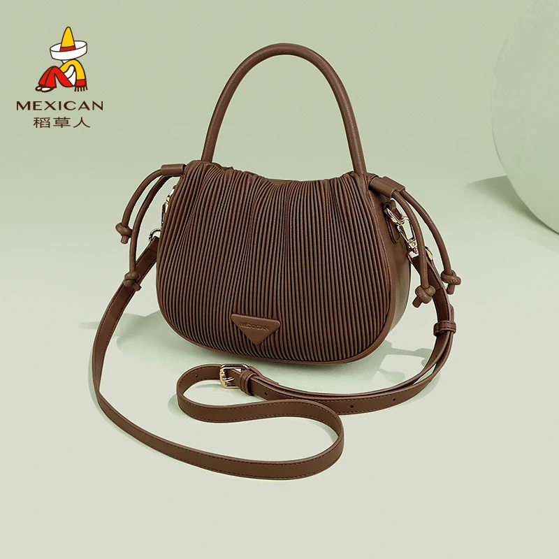 稻草人23新品秋冬女士小包包时尚气质褶皱单肩包休闲软面斜挎包