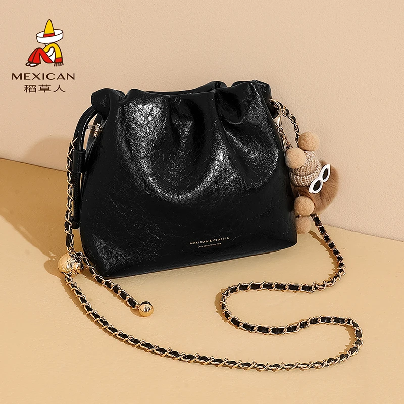 稻草人2024新款夏季新款单肩斜挎黑色手提包时尚简约休闲通勤气质