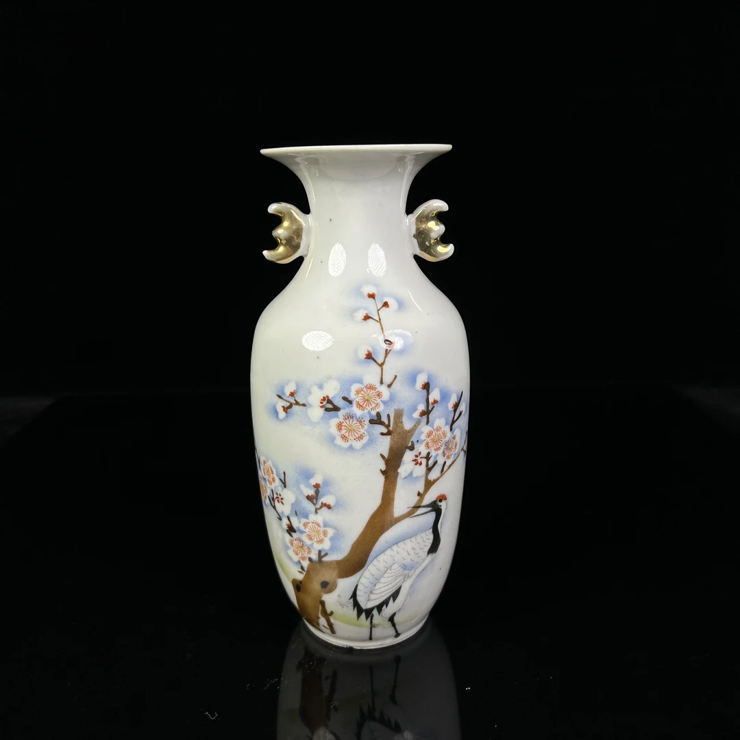 DF0462民国粉彩仙鹤纹尺瓶，不包邮