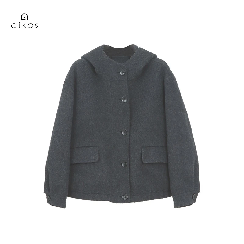 OIKOS大衣时尚休闲百搭黑色冬季双面呢5H41Y6153