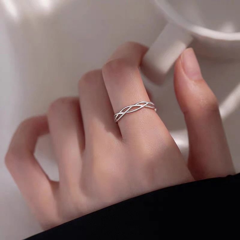 925银戒指 素圈戒指女设计感小众时尚个性开口可调节高级轻奢食指