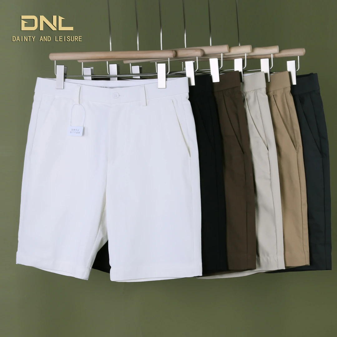 白色男士短裤修身显高夏季棉锦休闲五分裤男不过膝弹力松紧腰中裤