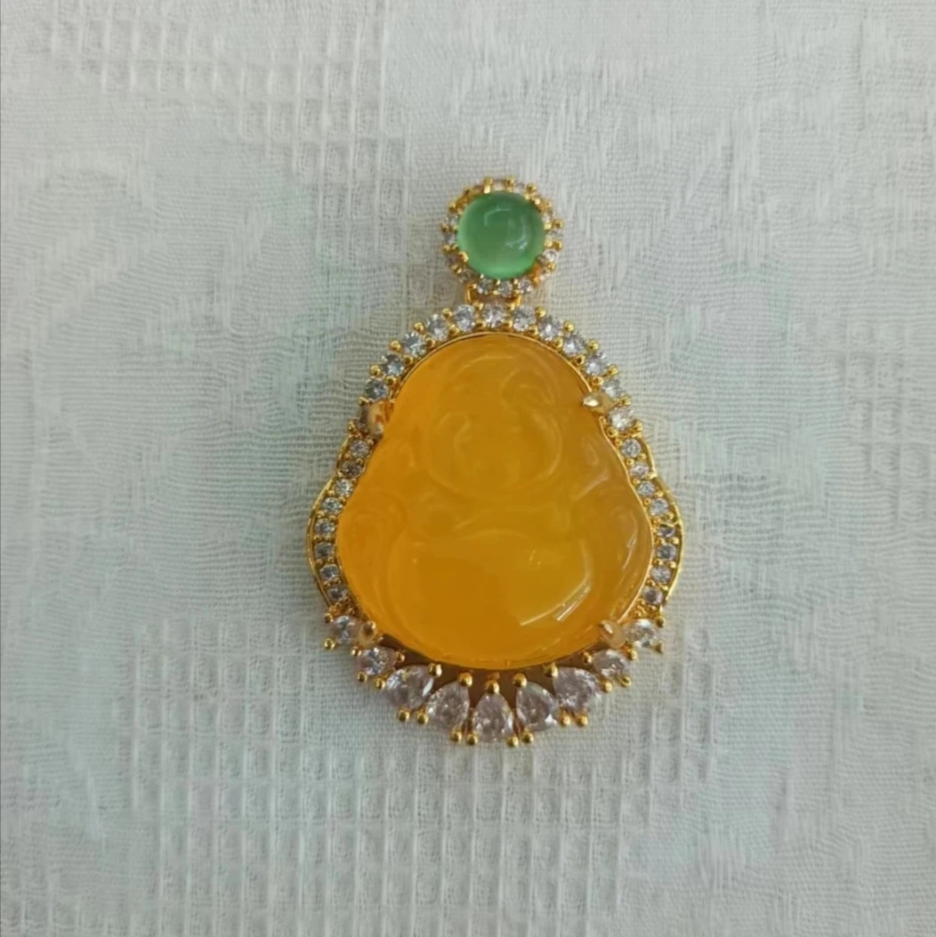 【百姓甄选】天然高级米蜡黄弥勒佛吊坠107(多样性发)