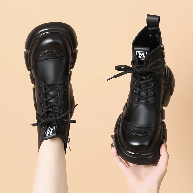 厚底马丁靴女2024秋冬新款保暖百搭圆头侧拉链百搭时尚防滑单靴女