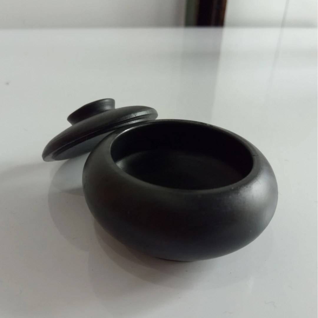 天然水波罗纹石料手工雕刻歙砚台小巧精致笔洗调色墨池带盖子送墨