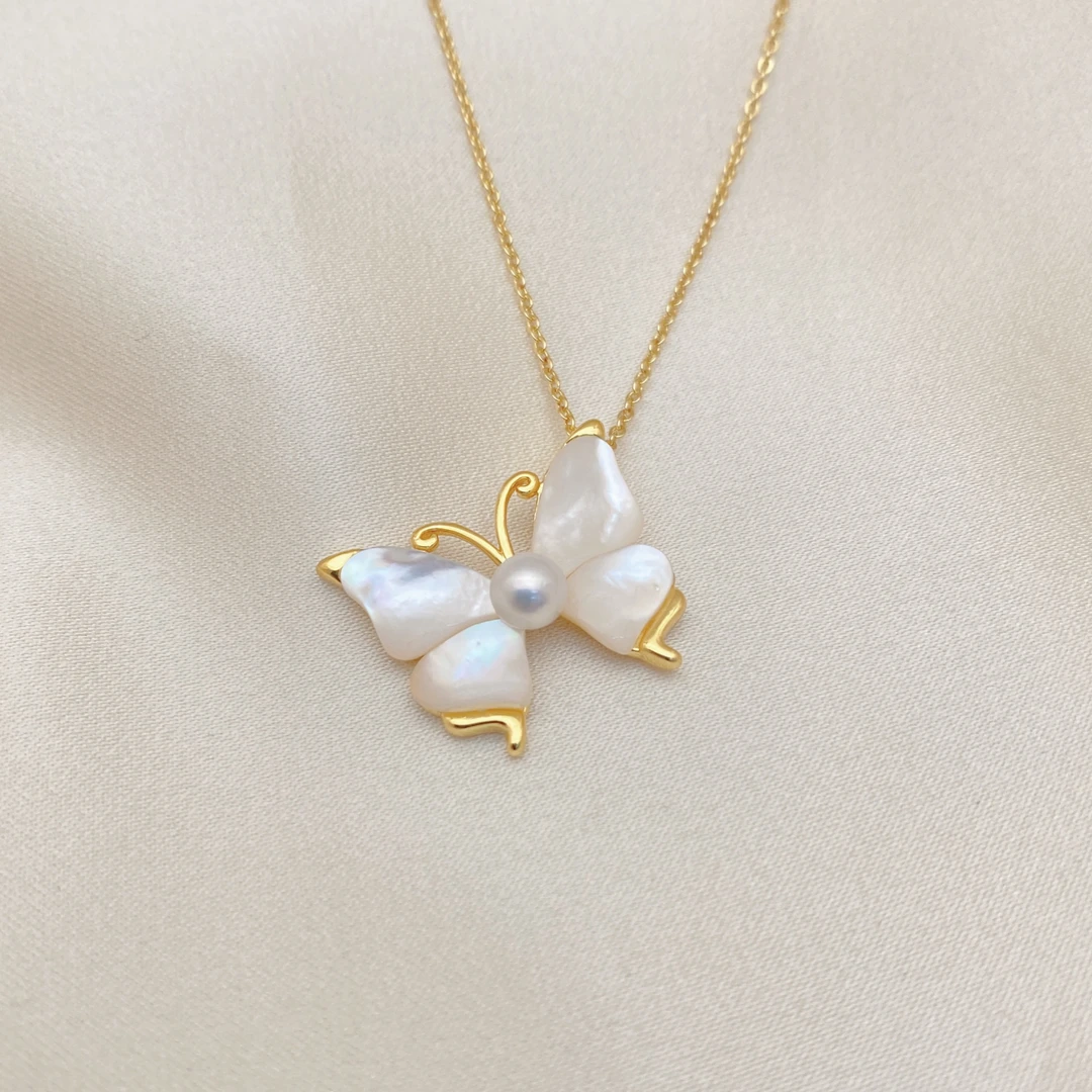 LH121【深海白蝶贝蝴蝶珍珠吊坠】气质白色轻奢时尚百搭小众简约