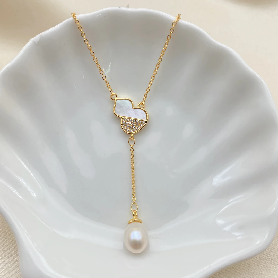 LH060【葫芦珍珠项链】气质轻奢时尚百搭小众简约金色坠链白色国风