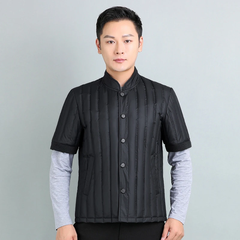 中老年人羽绒马甲男士加绒加厚立领宽松大码爸爸装保暖坎肩背心