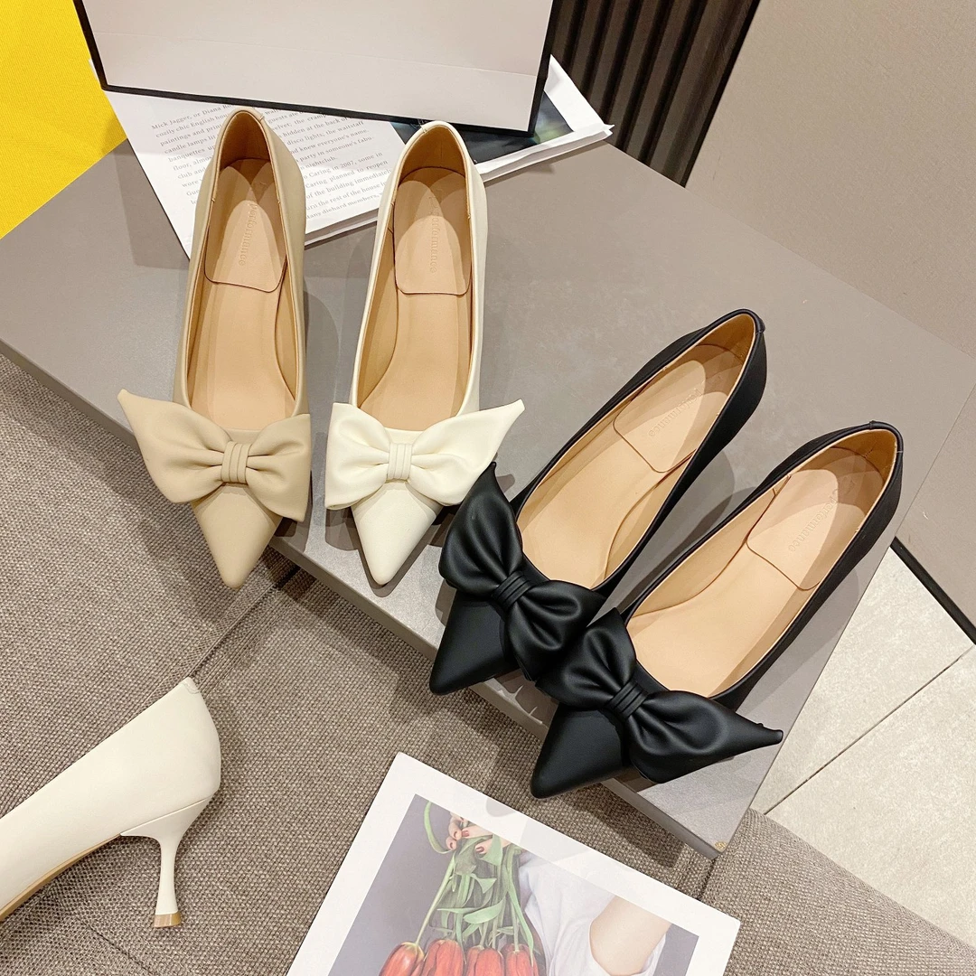 88-116 (福利~) 蝴蝶结优雅尖头高跟气质单鞋