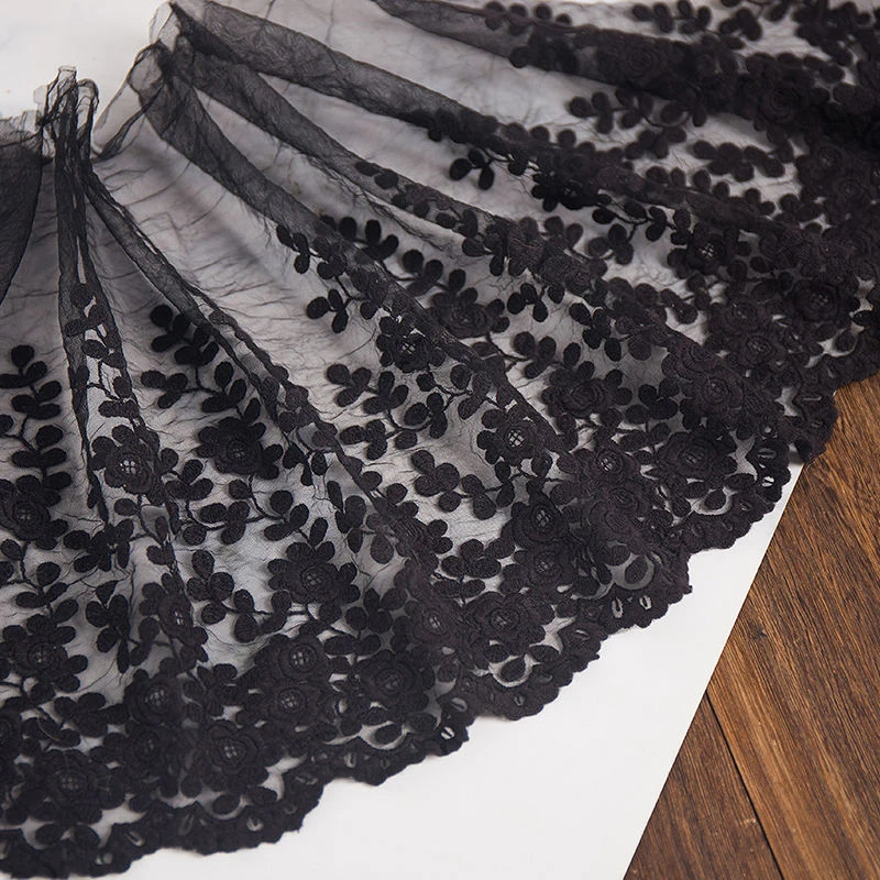 法徳森蕾丝花边辅料白色网纱刺绣衣袖服装装饰黑色花边 宽32CM