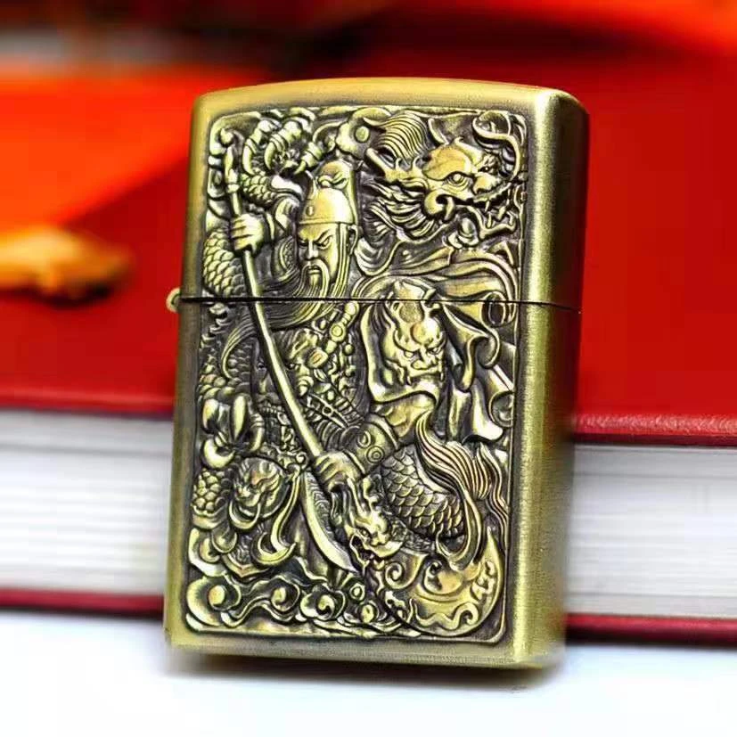 库存清仓处理青铜御龙关公煤油打火机防风复古老式精雕砂轮燃油机