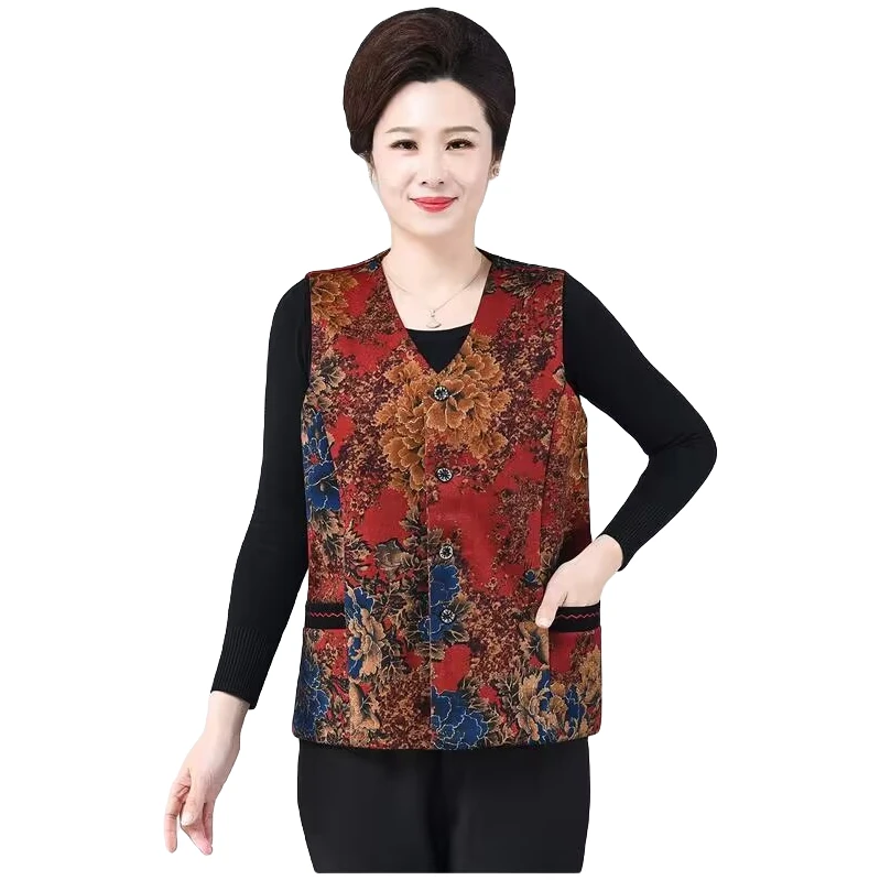 中老年女士马甲春秋款V领单马夹大码老年人坎肩妈妈装上衣外套薄