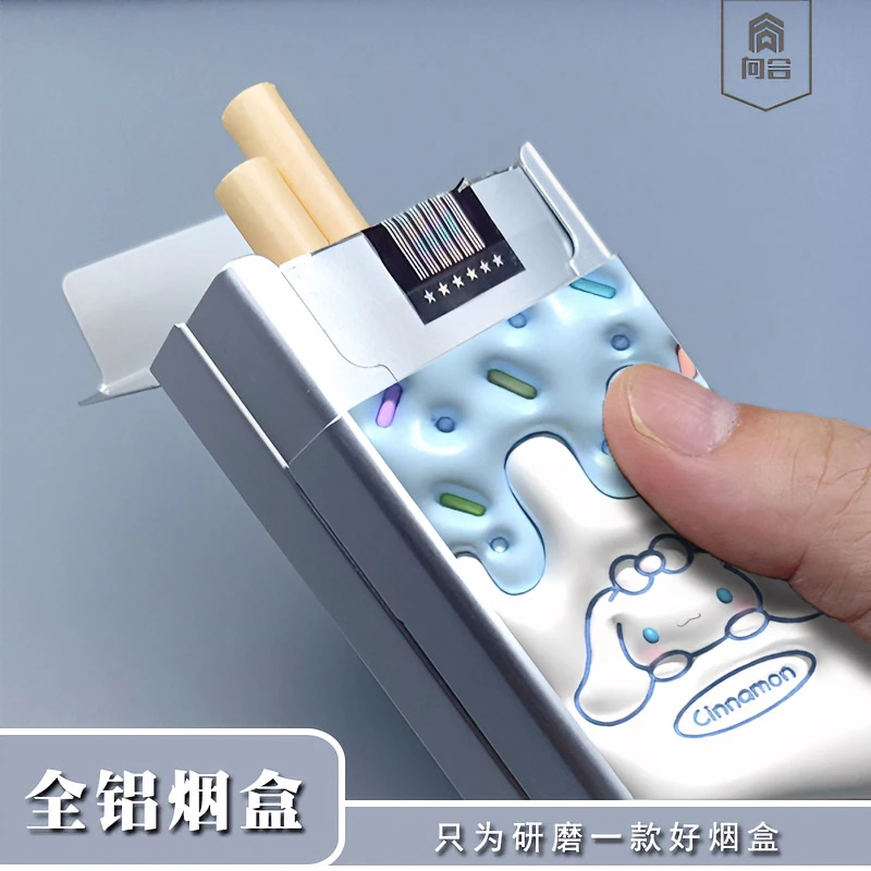 可爱卡通烟盒打火机粗中细通用可放20支抗压防潮合金材质便携送礼