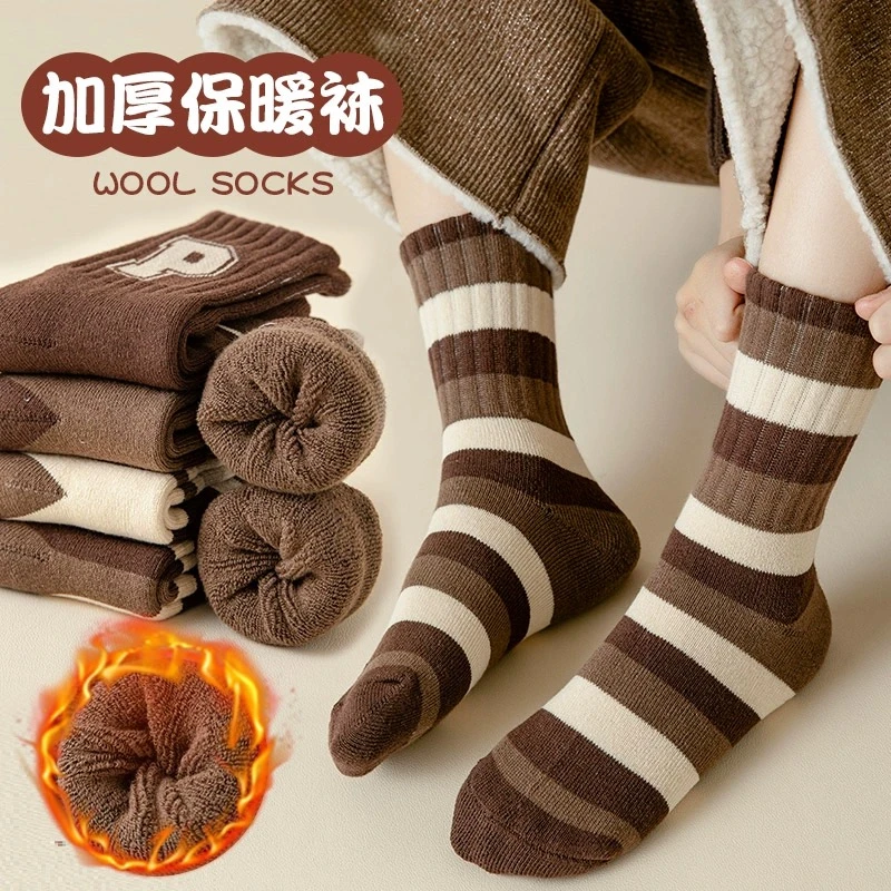 冬款儿童袜子加绒加厚保暖中筒袜毛圈袜男童袜宝宝袜秋冬季女童袜