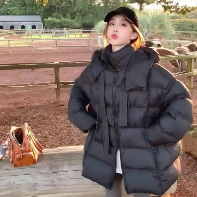 潮牌羽绒服女高档洋气时髦2025冬季爆款宽松连帽白鸭绒加厚面包服