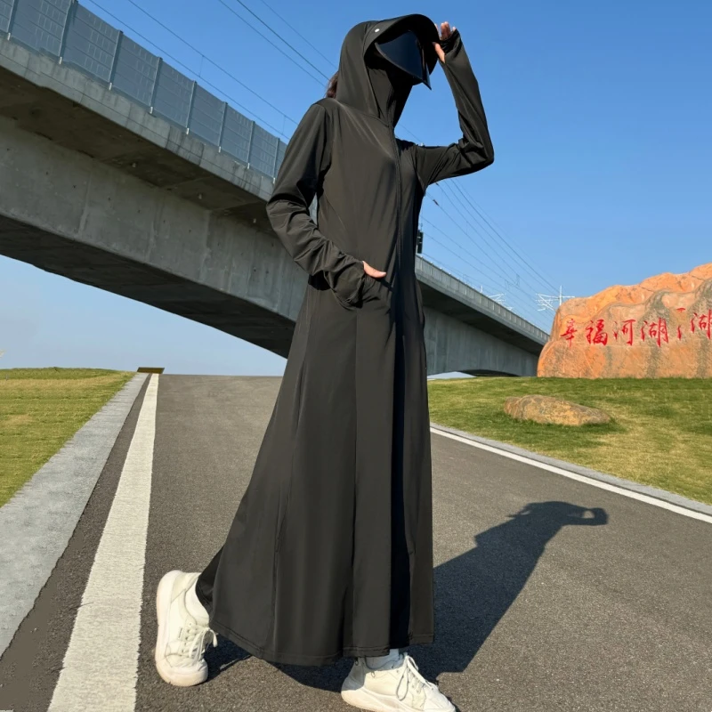 长款修身冰丝防晒衣2025年新款女士夏季休闲冰感透气遮全身防晒服