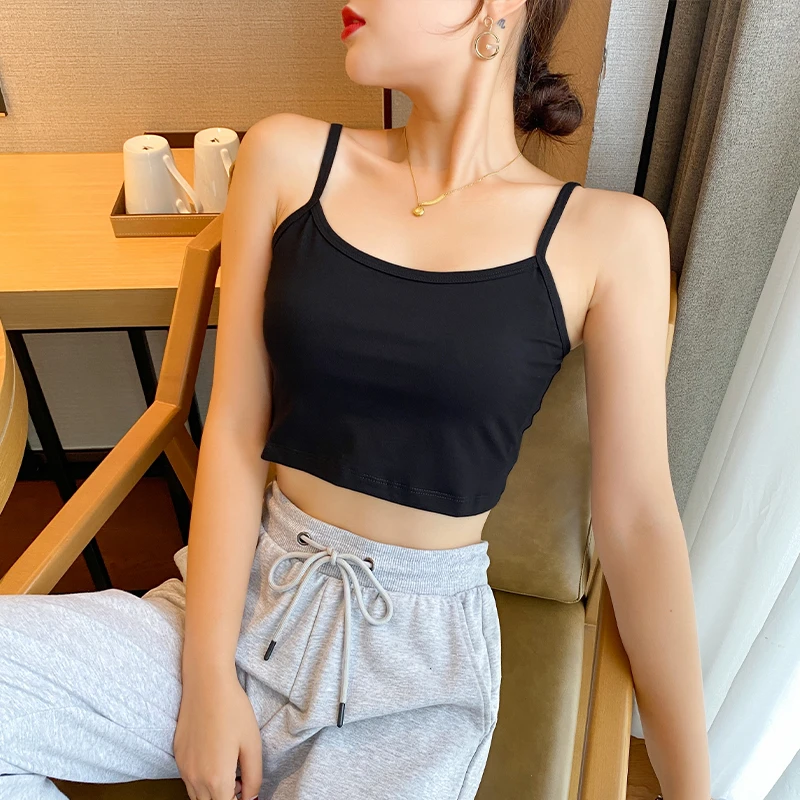 打底小吊带背心女内搭外穿甜辣高腰美背露脐肚子超短款性感上衣夏