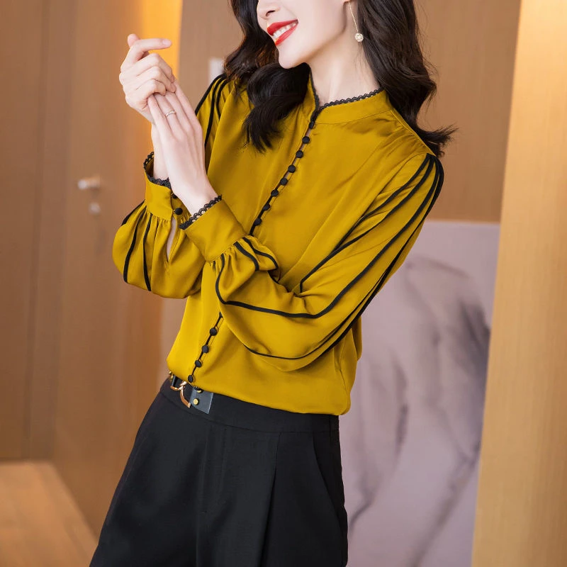 纯色重磅仿真丝衬衫女长袖春装2024年新款设计感缎面仿桑蚕丝上衣