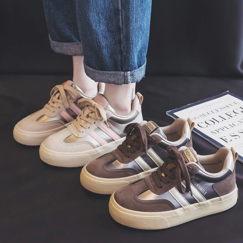 【不加绒】春秋2024新款皮面板鞋女休闲潮流百搭小白鞋韩版帆布鞋