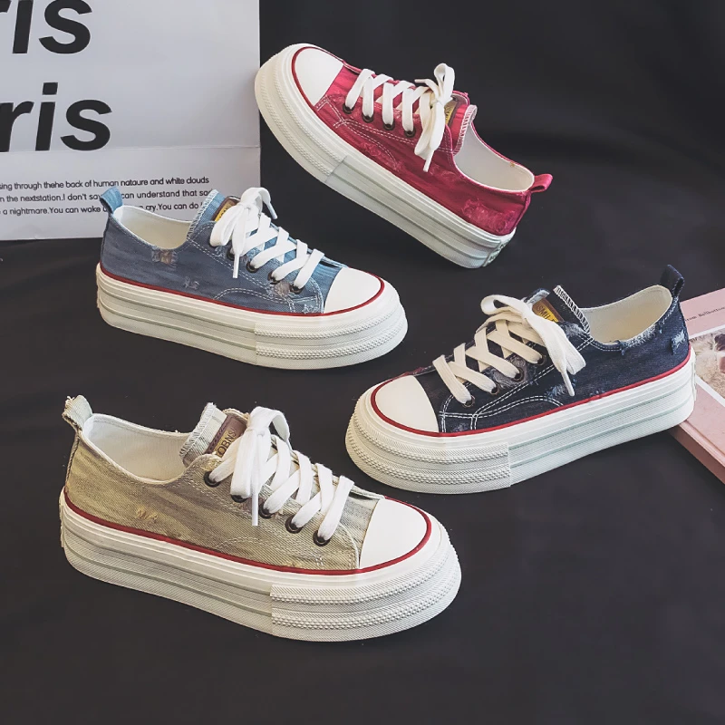 【YO】2025新款厚底帆布鞋女春季休闲小白鞋学生百搭薄款小众板鞋