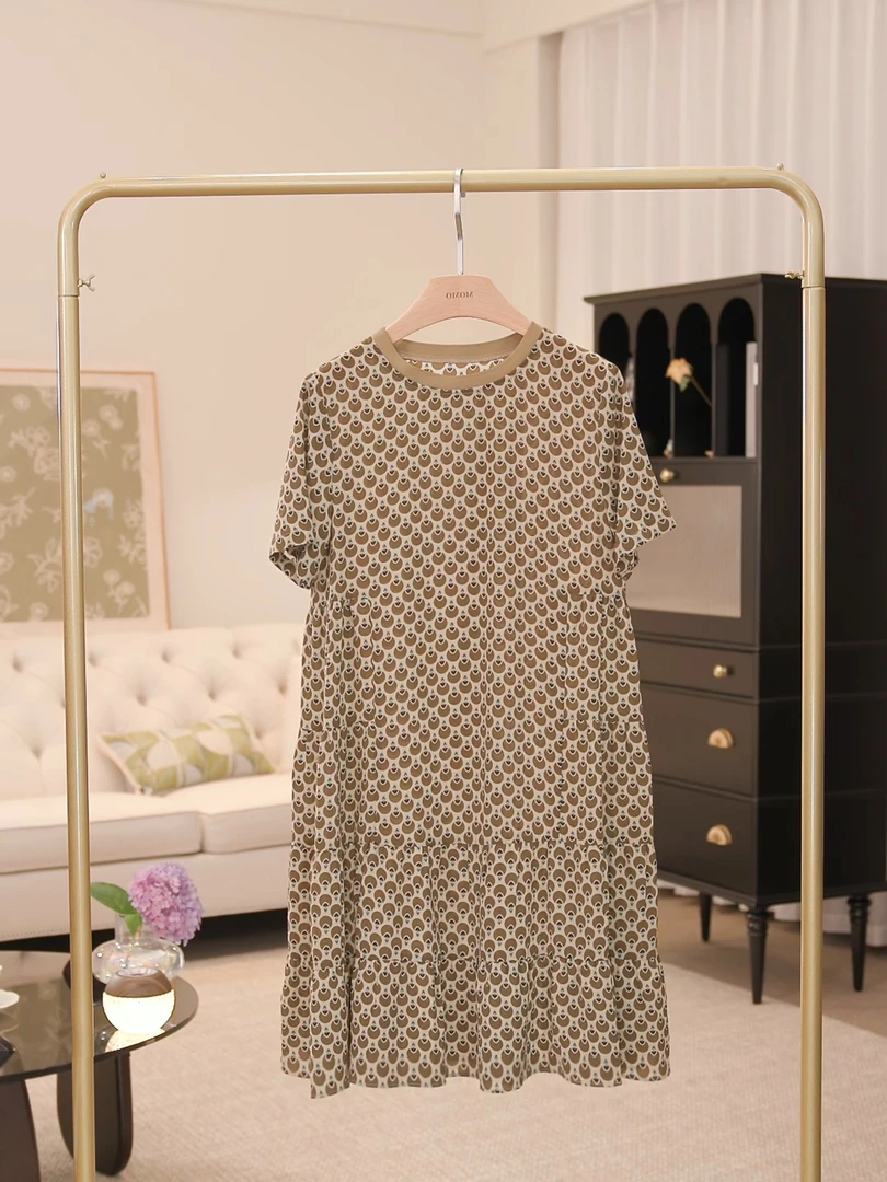 【新春福利】趣味象形印花气质舒适圆领中长款连衣裙