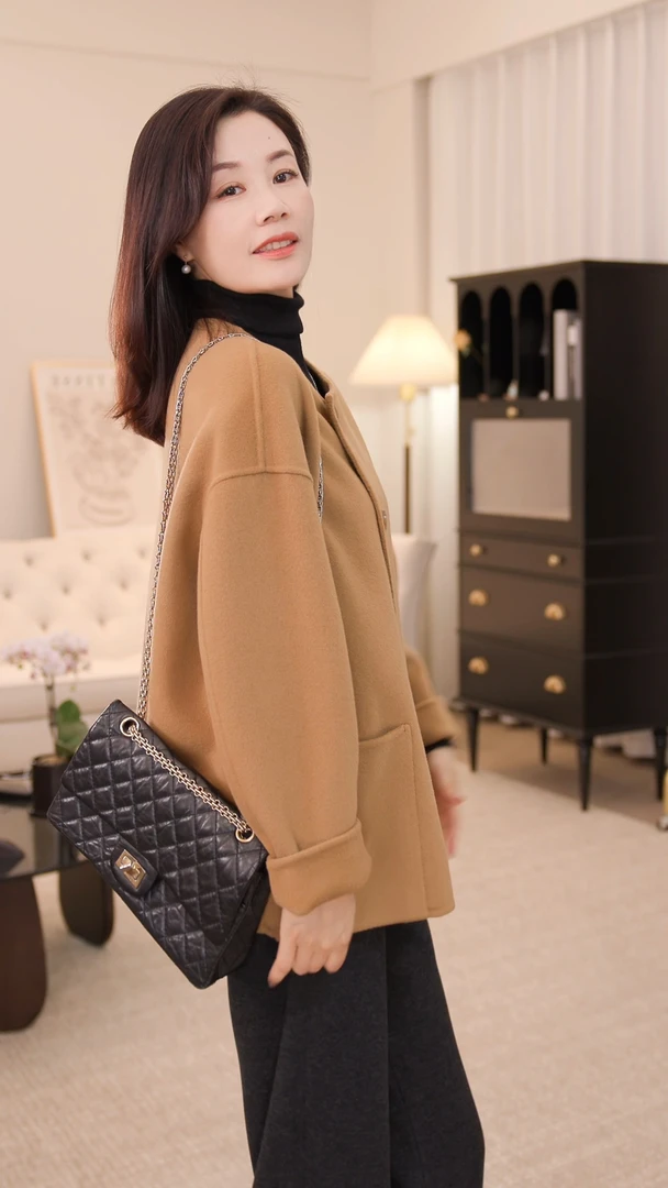 【新春福利】“M家 ” 无领 山羊绒手工 双面呢 一手长大衣外套