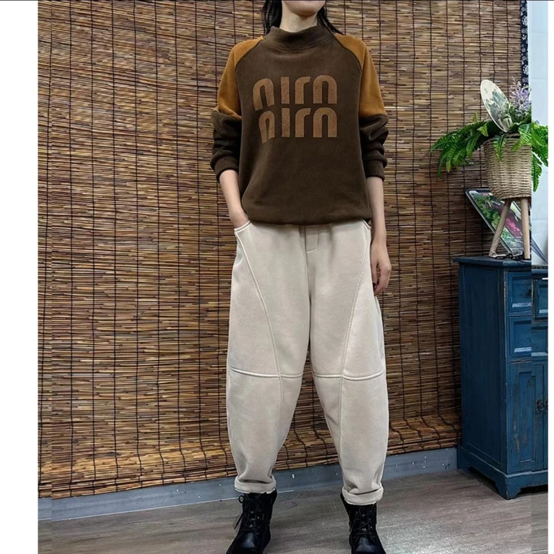 2842秋冬新款半高领加绒加厚宽松休闲百搭双面绒上衣卫衣女