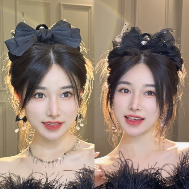 在逃公主头饰双面蝴蝶结髮夹髮抓夹髮夹女后脑勺髮夹