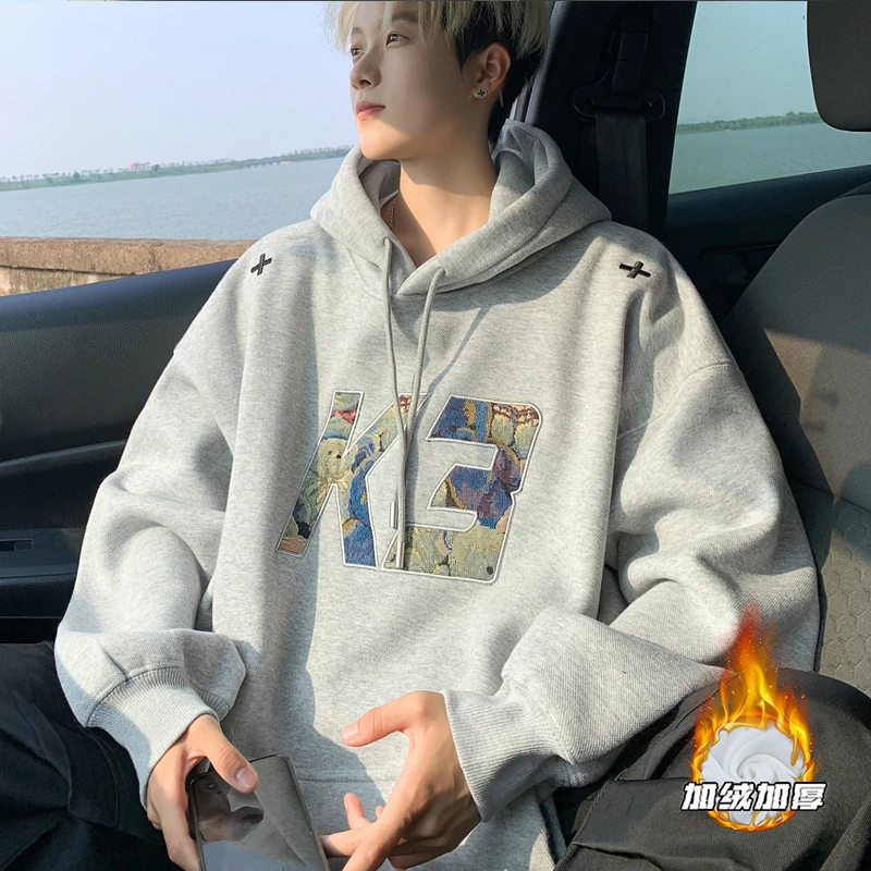 卫衣男2024加绒加厚青少年oversize重磅美式潮牌宽松秋季男上衣