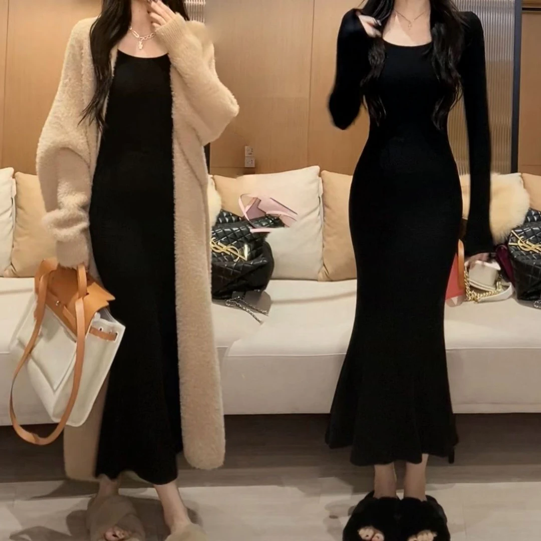 轻熟风御姐辣妹洋气显瘦连衣裙女春装新款修身包臀内搭打底长裙子