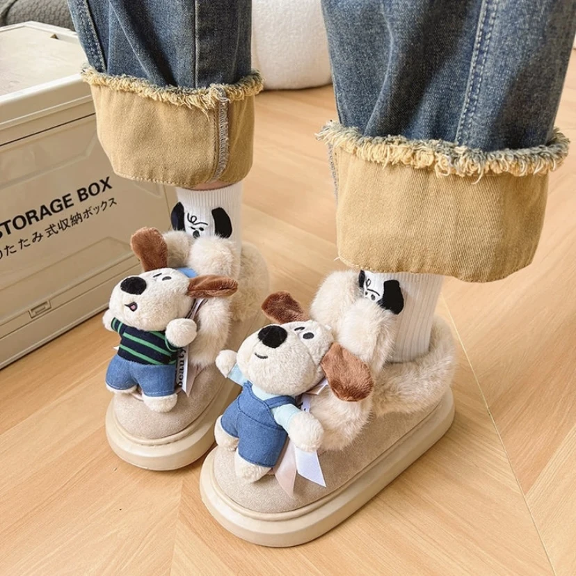 可爱卡通掌门狗毛毛雪地靴女2023年秋冬爆款外穿加绒保暖棉鞋防滑