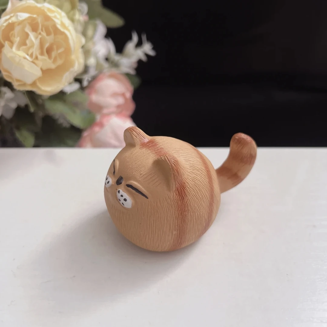 小橘猫虎皮纹纯手工可爱陶瓷茶宠摆件盖碗壶盖置功夫大侠帽