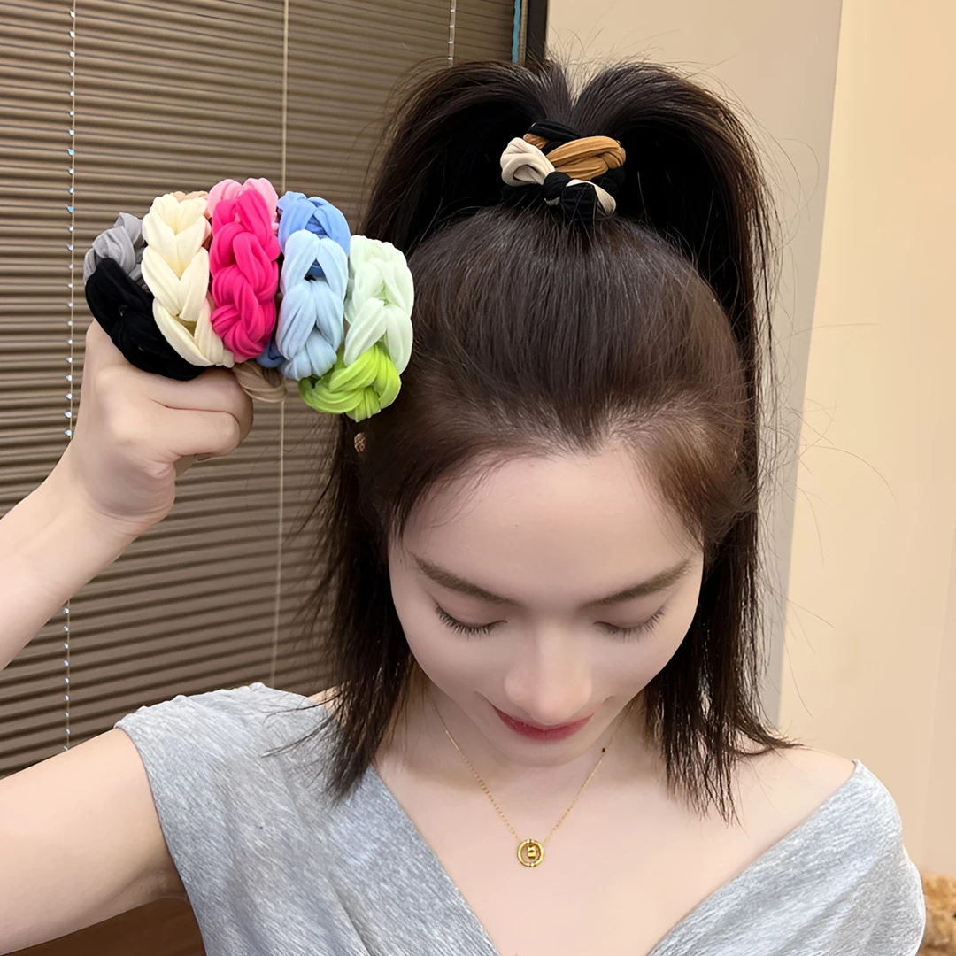 韩版加粗高弹力彩色编织发圈发绳皮筋多巴胺蝴蝶结耐用不伤发头绳