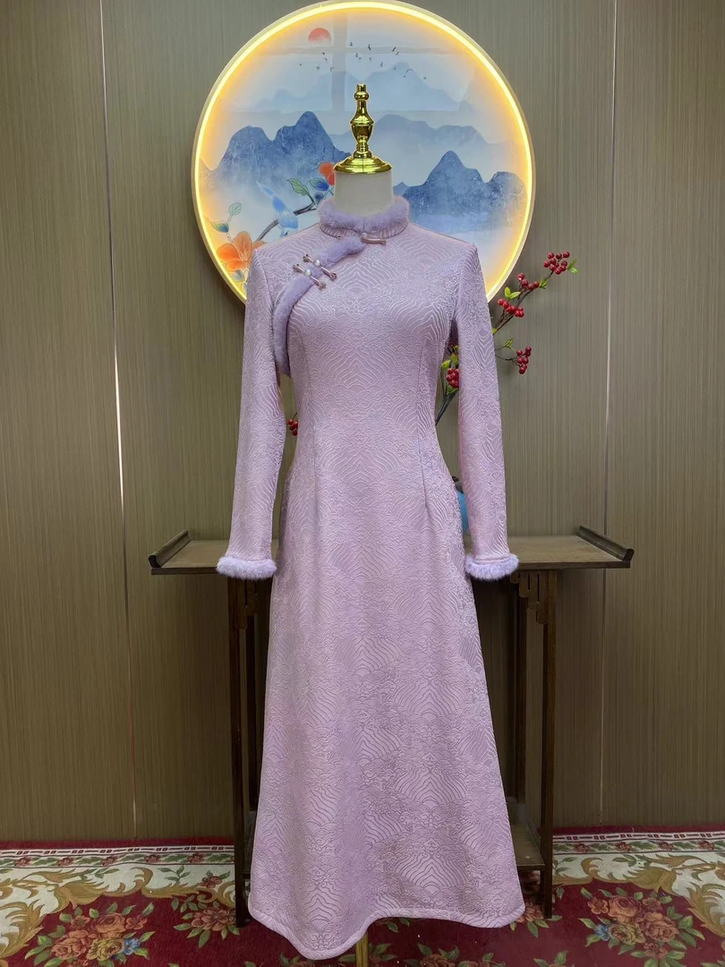 灼光 冬季新款优雅气质文艺日常奥黛改良旗袍安诗歌