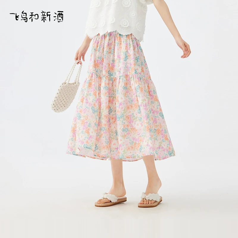 【绿子粉丝专享】飞鸟和新酒松紧腰碎花半身裙女夏小个子显瘦A字裙