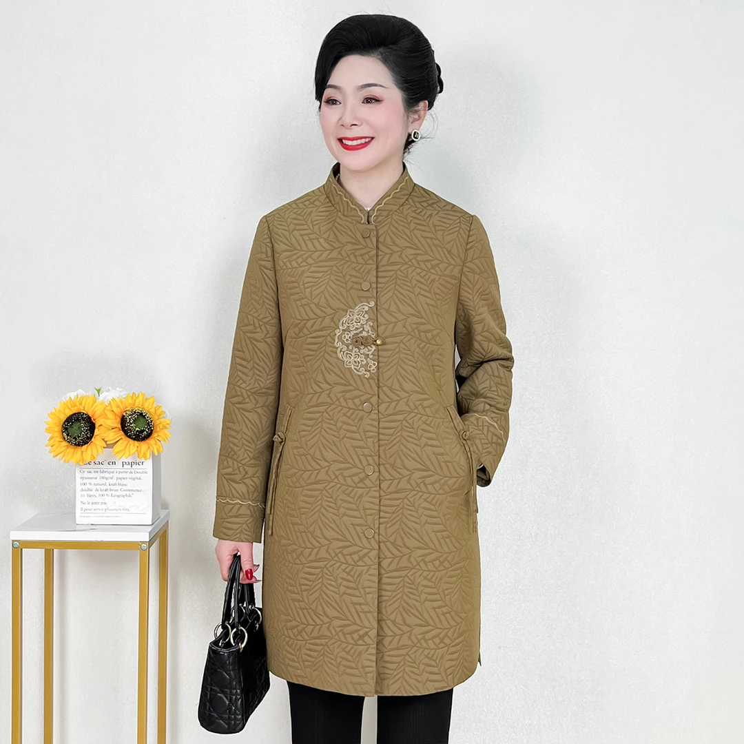 妈妈外套秋装洋气中年女春秋国风刺绣风衣2024新款50岁中老年上衣