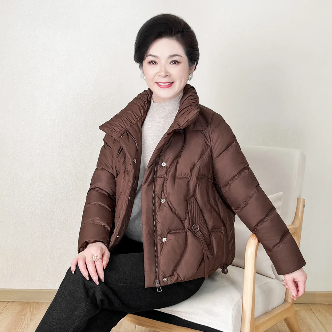 中老年女装时尚羽绒服女休闲女中年妈妈短款加厚保暖立领外套女