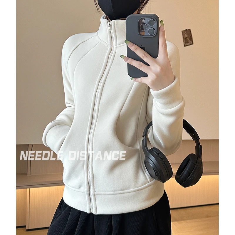 美式辣妹双面加厚特厚绒美式立领运动百搭外套女秋冬加绒2025新款