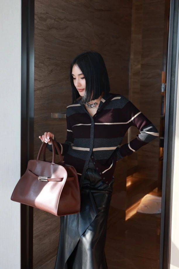 【妙妙精选】HUANGNAJI黄棕色时尚百搭简约牛皮包包4252