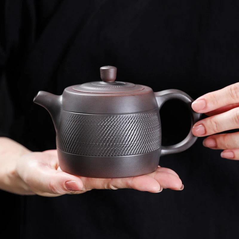紫陶凤鸣井栏壶大容量家用中式全纯手工泡茶壶复古大号陶瓷紫砂壶