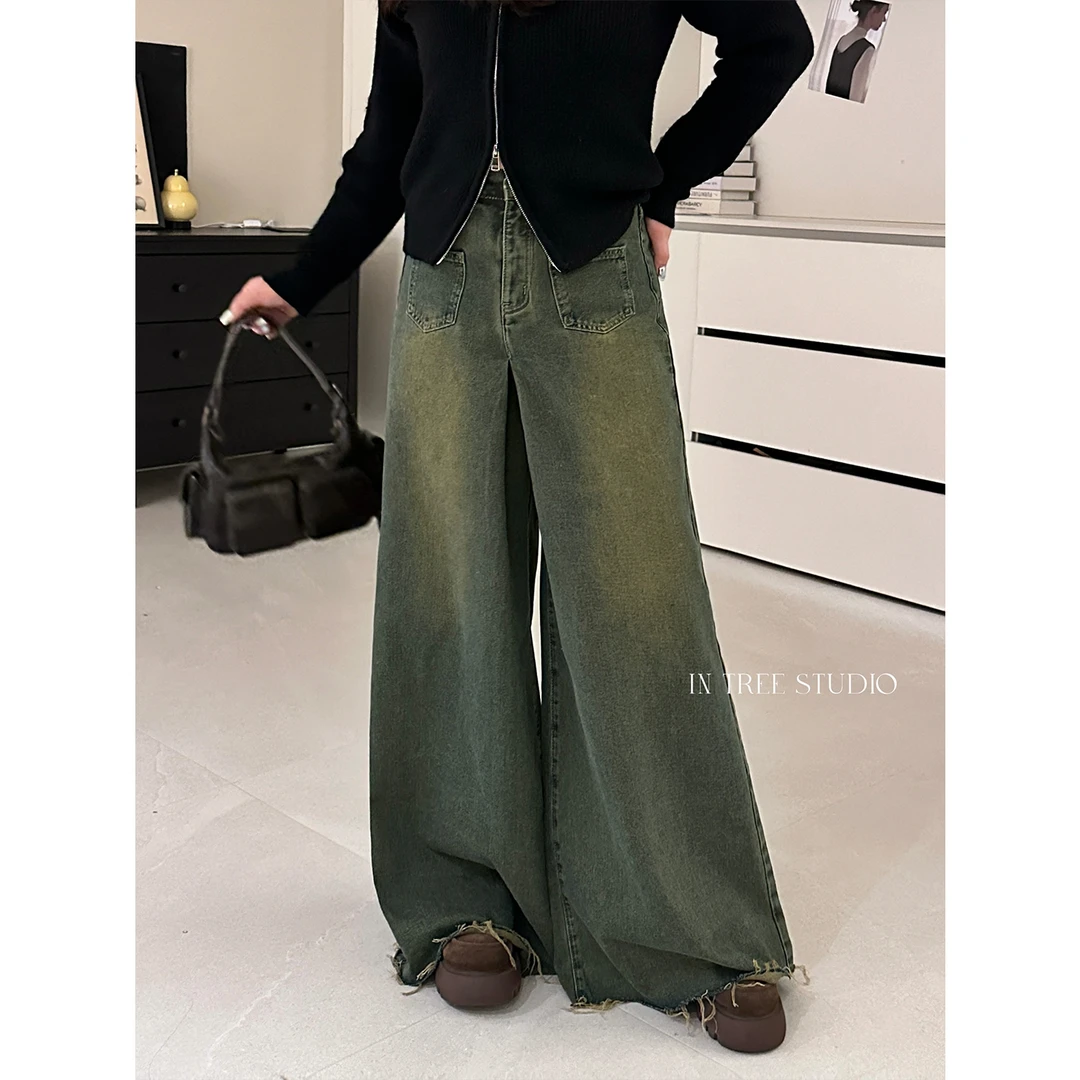 张桶桶QC【硬核穿搭】毛边牛仔裤阔腿裤百搭复古水洗ZXA01028