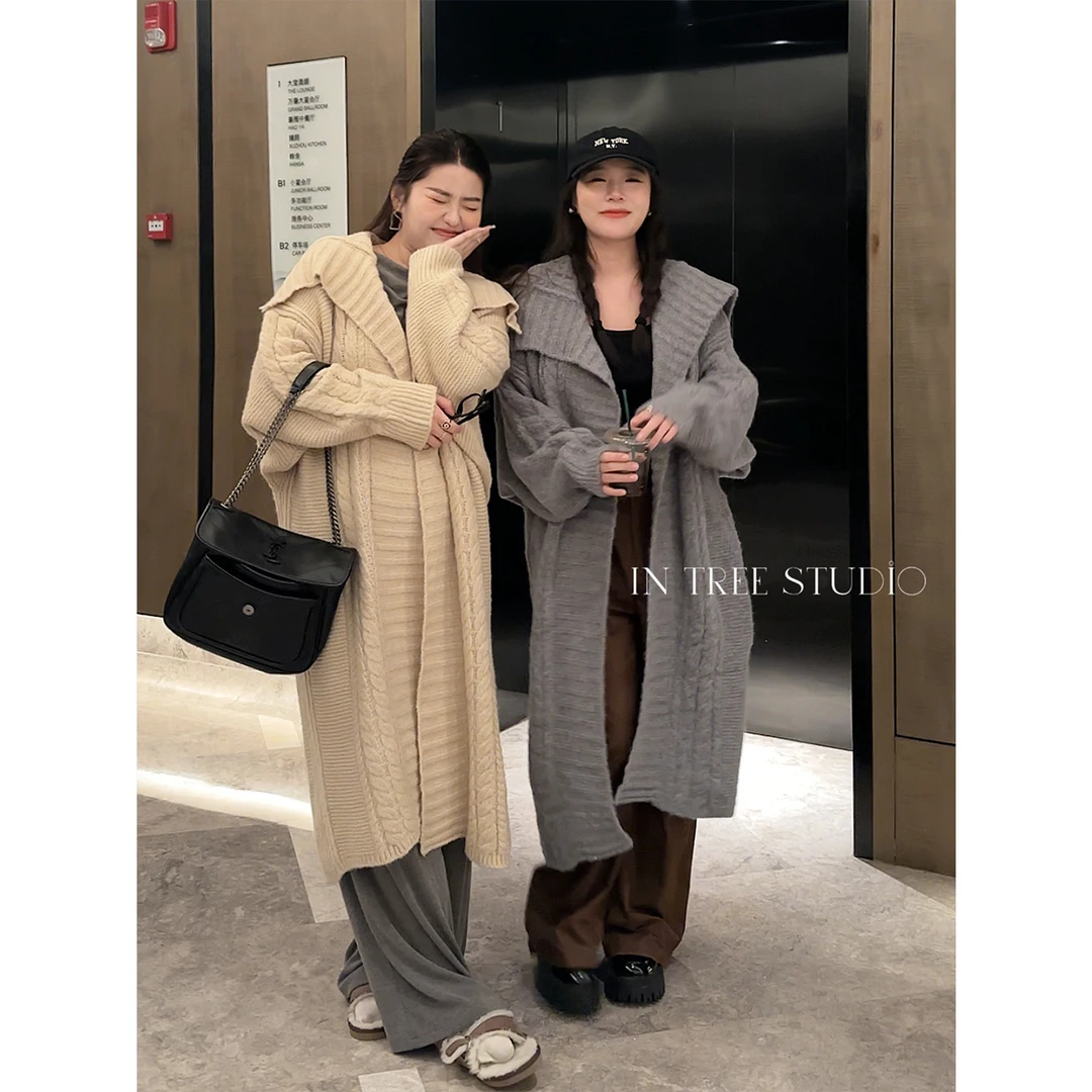 张桶桶QC【秋日向暖】翻领针织毛衣开衫长款秋冬外套 ZX001038