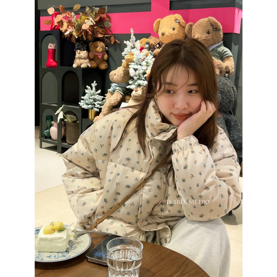 张桶桶QC【花花世界】碎花短款羽绒服冬日百搭厚外套ZX001178