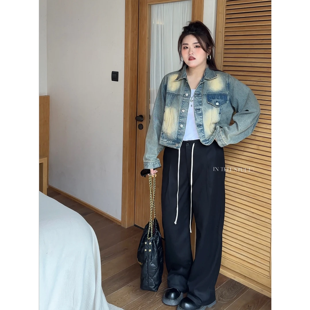 张桶桶QC【流线感】 黑色加厚休闲百搭直桶裤 ZXD01036