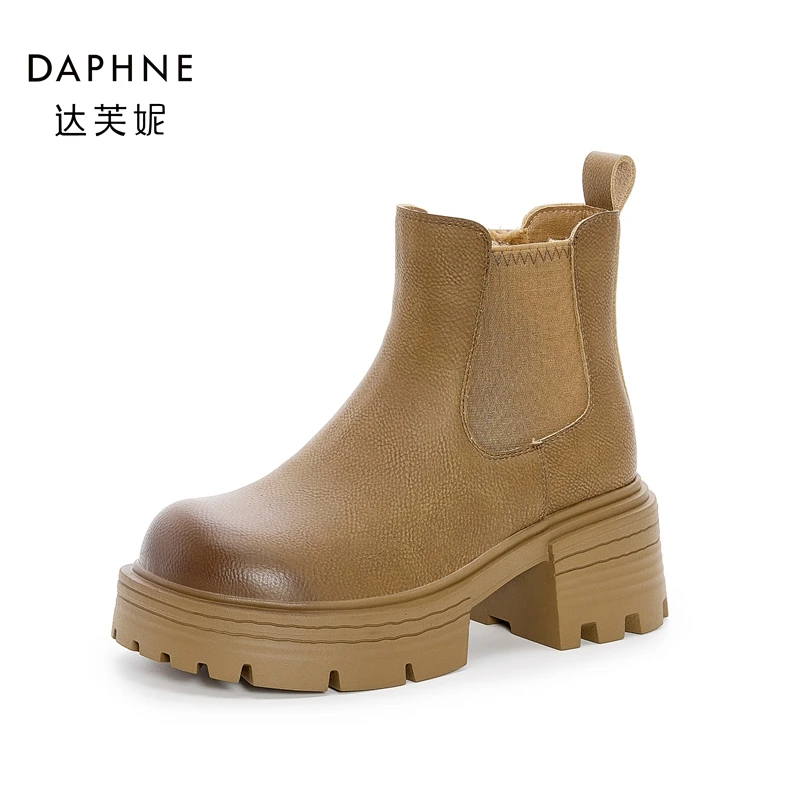 Daphne/达芙妮英伦风厚底切尔西靴女2024年秋冬新款小短靴马丁靴