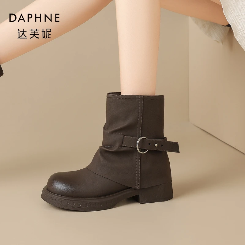 Daphne/达芙妮厚底裤管靴女百搭小短靴2024年秋冬新款时尚瘦瘦靴