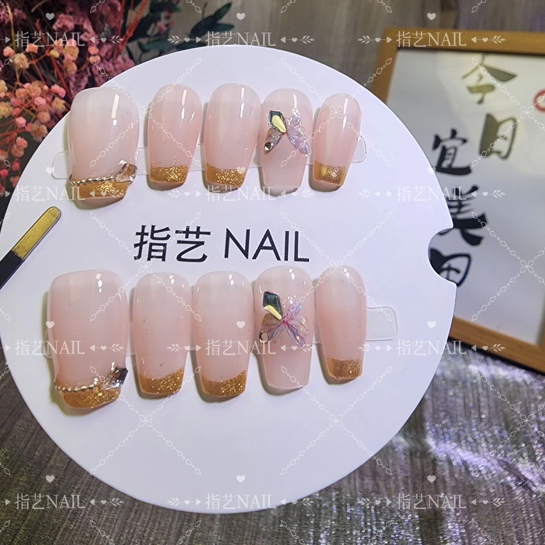 A004【心素】纯手工穿戴甲爆闪优雅气质简约甜美ins风送盒子